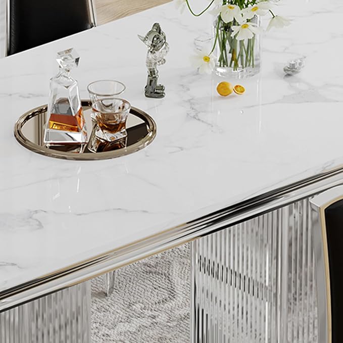 HomVent 70.08 Inch Modern Rectangular Faux Marble Dining Table with Stainless Steel Legs (Silver)