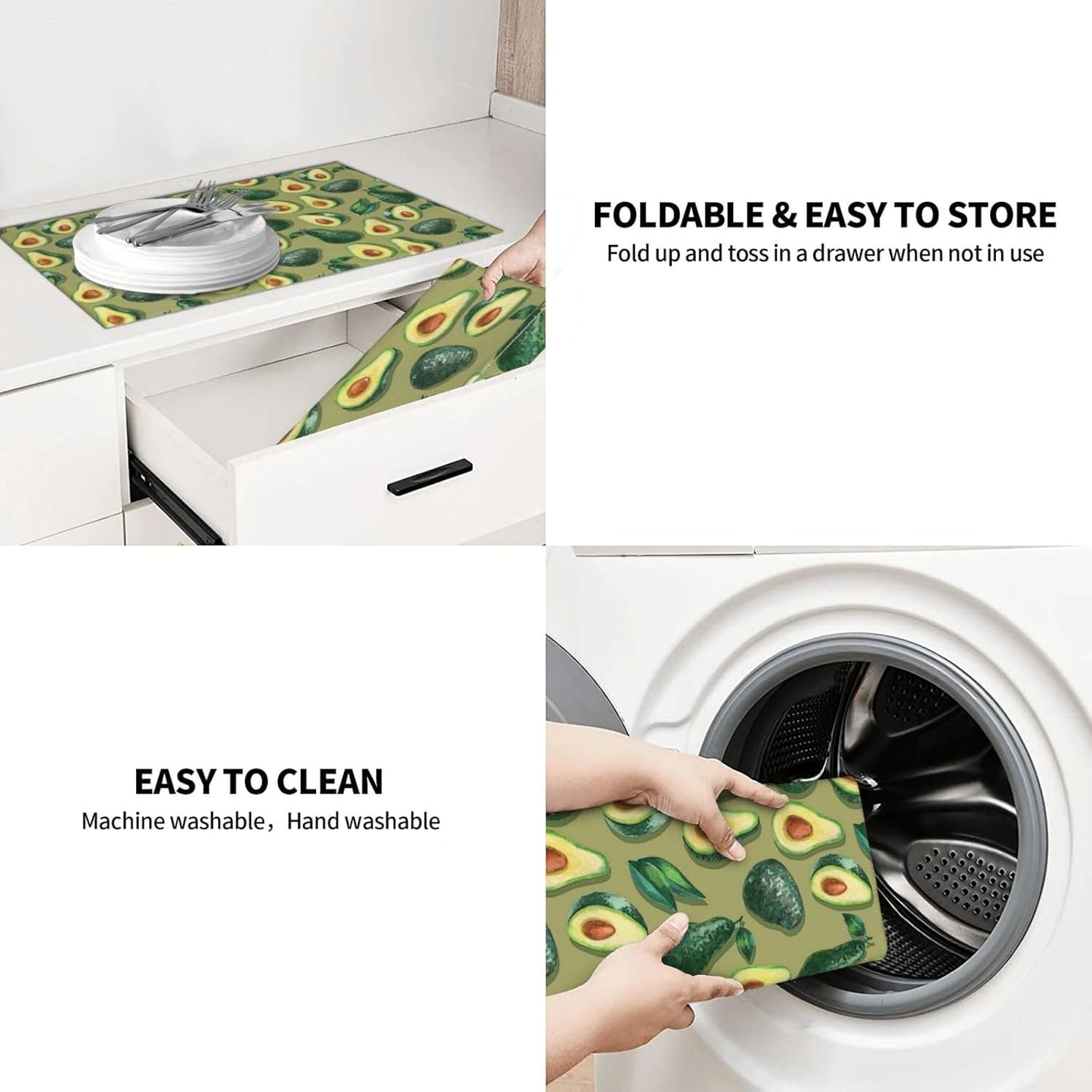 Green Avocado Dish Drying Mat 18x24 For Kitchen Counter Absorbent Microfiber Dishes Pad Dish Drainer Rack Mats Fast Dry Kitchen Accessories