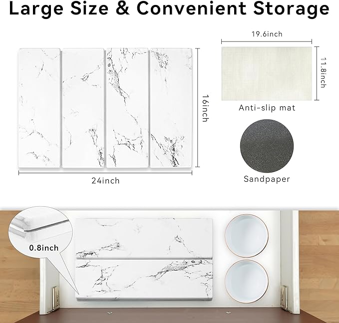 Stone Dish Drying Mat for Kitchen Counter, 24" x 16" Diatomaceous Earth Drying Mat, Foldable Stone Drying Mat, Super Absorbent Fast Dry Stone Mat, Drying Board Diatomaceous for Kitchen, Marble White