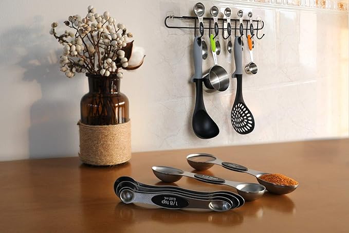 Magnetic Measuring Spoons Set Stainless Steel Dual Sided Stackable Teaspoon Tablespoon for Measuring Dry and Liquid Ingredients
