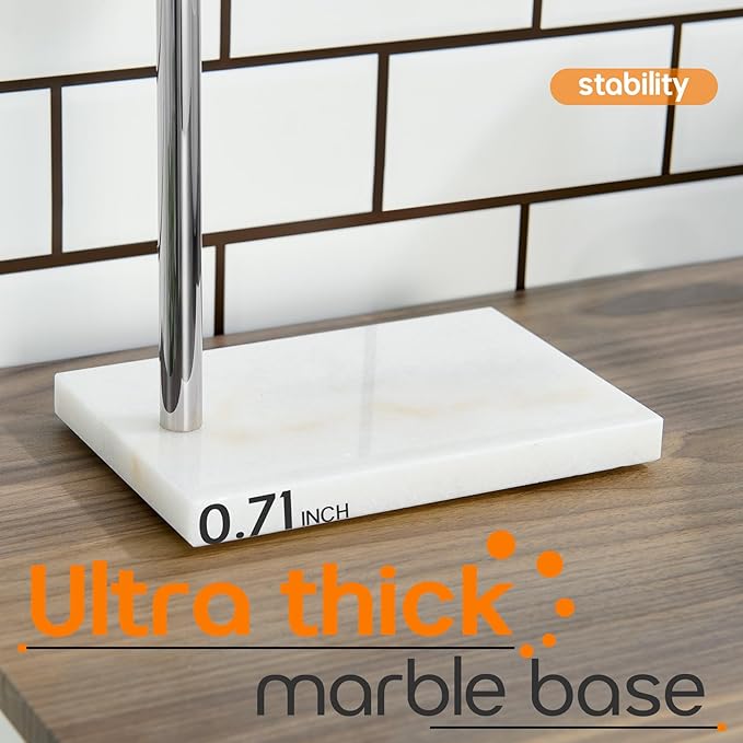 Towel Holder Chrome for Bathroom Vanity Countertop 1-Tier Towel Rack Stand with Heavy Marble Base Thicken Steady, Polished Stainless Steel AN7002CH