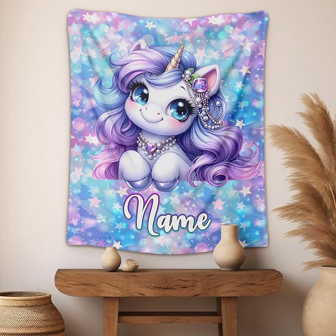 Unicorn Blanket for Girls 6-8 Custom Blanket for Women Adult Gift for Unicorn Lovers, Cozy Fuzzy Flannel Throw for Bed Sofa Room Decor Travel