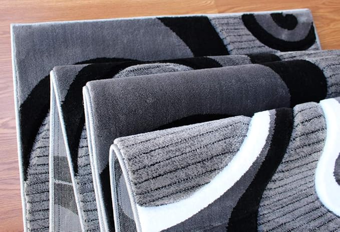 Masada Rugs Sophia Collection Hand Carved Long Runner Area Rug Modern Contemporary Grey White Black (2 Feet 8 Inch X 15 Feet 6 Inch) Runner