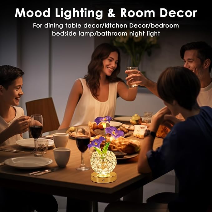 Morning Glory Flower Lamp, Rechargeable Cordless Touch Table Lamp, 3 Color Dimmable LED Night Light, Bedroom Bedside Touch Nightstand Lamp Artificial Flowers Housewamring, Gifts for Women Mom