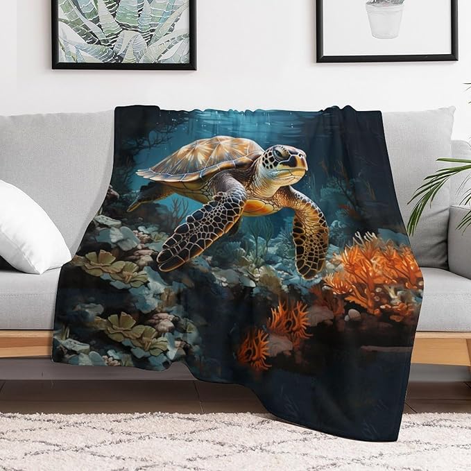 Sea Turtles Throw Blanket for Teens Boys Girls and Adults Soft Warm Cozy Funny Midweight Food Flannel Blankets for Couch Sofa Bed Camping Travel Home Decor 40" X 50"