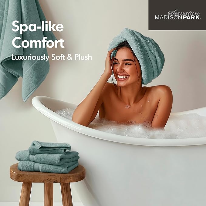 Madison Park 800GSM Bathroom Towel Set of 8 100% Cotton Bath Towel Set for Bathroom Luxurious Highly Absorbent 2 Bath Towels 2 Hand Towels 4 Washcloths Quick Dry Spa Quality Dusty Green