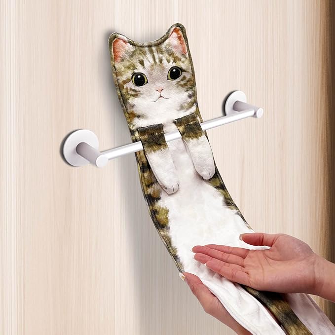 Hand Towels for Bathroom Kitchen,Cute Cat Quick-Dry Hanging Hand Towels Decorative for Bathroom Face Towels,Funny Gifts for Cat Lovers (Yellow)