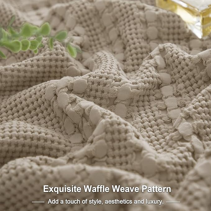 PHF 100% Cotton Waffle Pillow Shams Queen Size, 2 Pack 20" x 30" Soft Skin-Friendly Pillowcases, No Filling, Aesthetic Woven and Breathable Waffle Weave Pillow Case Covers for Bed, Simply Taupe