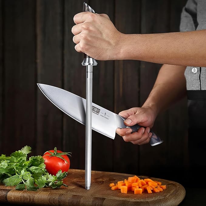 Honing Rod,10 Inch Professional Kitchen Knife Sharpener Rod, Japanese High Carbon Knife Sharpening Steel with Ergonomic Pakkawood Handle, Ideal for All Chef Knives