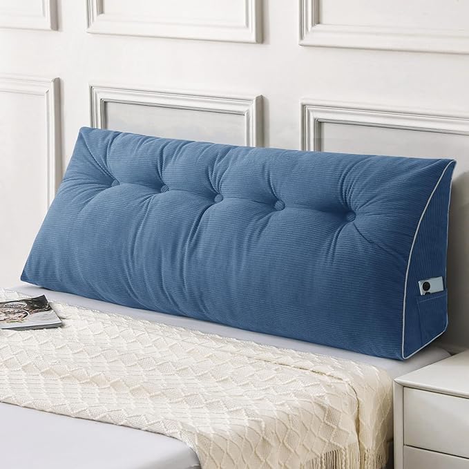Sasttie Headboard Pillow Queen, Triangular Wedge Pillow Headboard, Wedge Headboard Pillow for Bed Sofa, Daybed Pillows for Sitting up, Reading or Working with Removable Cover, Blue