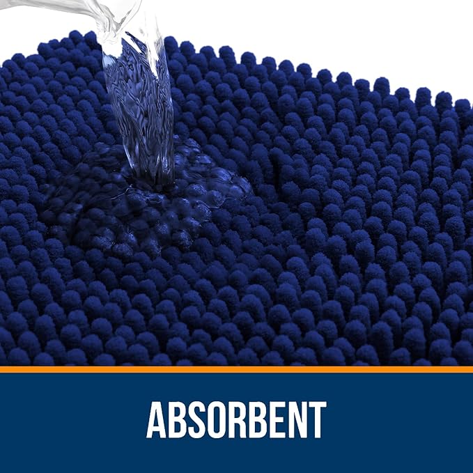 OLANLY Bathroom Rugs 44x32, Extra Soft Absorbent Chenille Bath Rugs, Rubber Backing Quick Dry, Machine Washable Bath Mats for Bathroom Floor, Tub and Shower, Home Decor Accessories, Navy