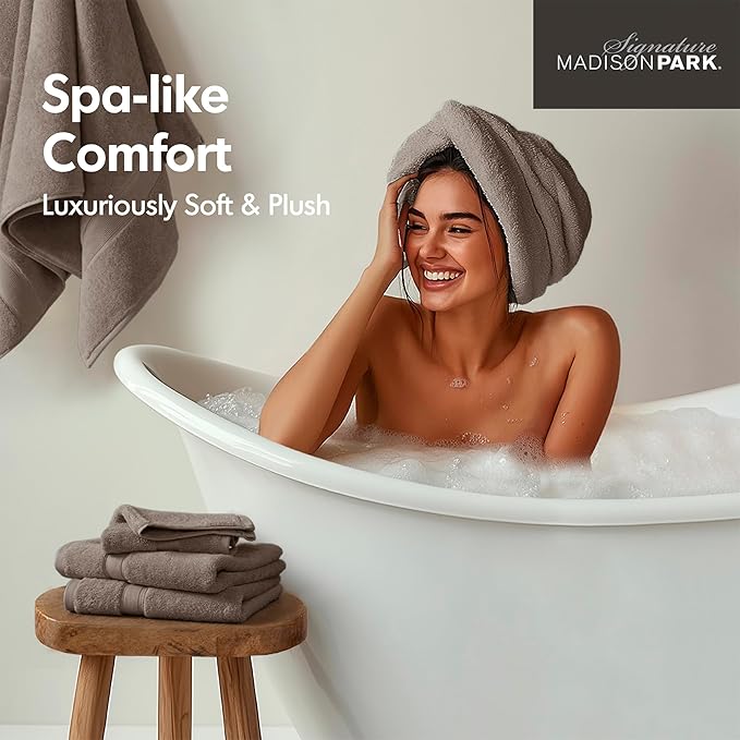 Madison Park 800GSM Bathroom Towel Set of 8 100% Cotton Bath Towel Set for Bathroom Luxurious Highly Absorbent 2 Bath Towels 2 Hand Towels 4 Washcloths Quick Dry Spa Quality Mocha