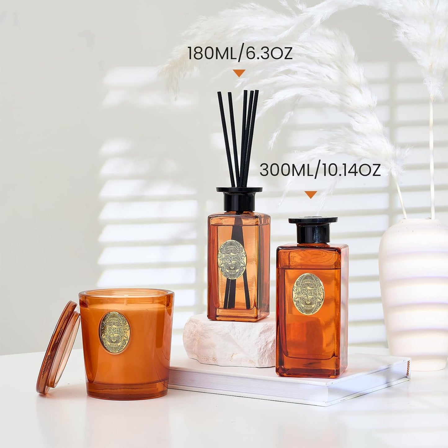 M&SENSE 6.3 oz Large Reed Diffuser Set | Orange Goji Scent Oil Diffuser with Sticks | Hotel Collection Non-Toxic Essential Oil |for Bedroom Bathroom Living Room