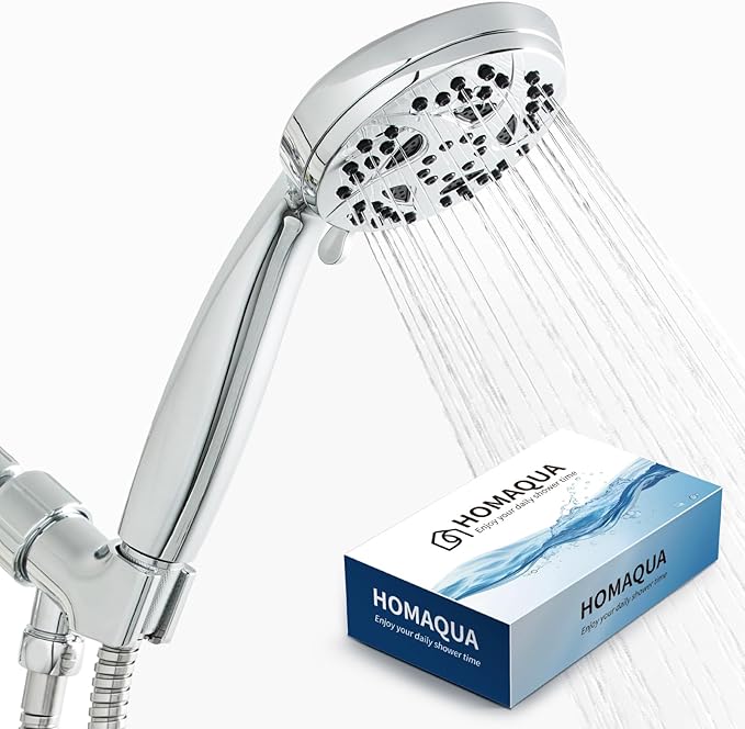 Hand Held Shower Head, High Pressure 6 Spray Mode Handheld Showerhead, Chrome Shower Head with 59 Inch Stainless Steel Hose and Adjustable Bracket
