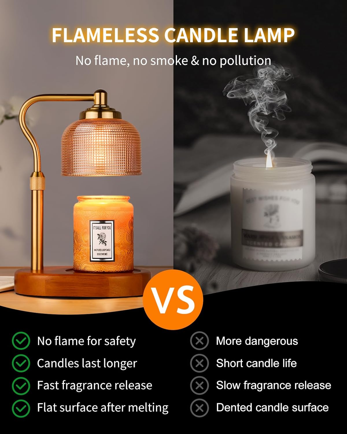 Candle Warmer Lamp Electric Candle Warmer with Timer Dimmable Candle Lamp Warmer with 3 Bulbs Height Adjustable Wax Melt Warmer for Bedroom Home Decor, Amber Gold