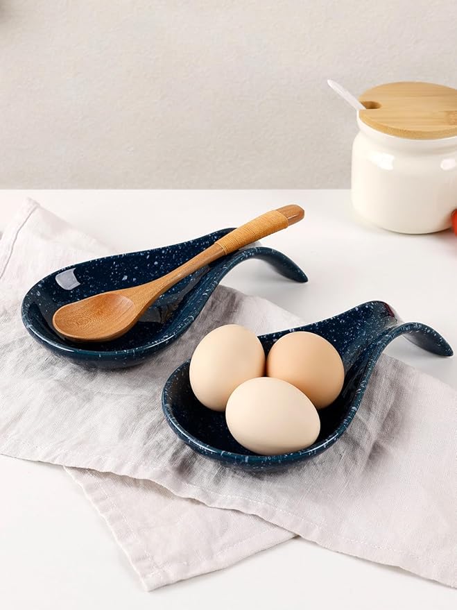 Spoon Rest for Stove Top, Kitchen Spoon Holder, Navy Blue Spoon Rest for Counter, Ceramic Cooking Utensil Rest for Spatula, Ladle, ANTIS'S HOME