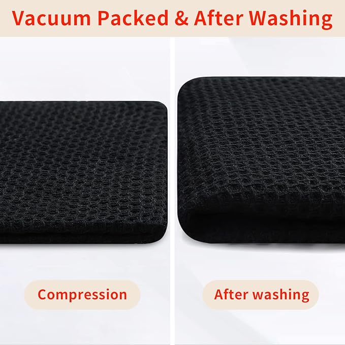 Homaxy 100% Cotton Waffle Weave Kitchen Dish Cloths, Ultra Soft Absorbent Quick Drying Dish Towels, 12 x 12 Inches, 12-Pack, Black