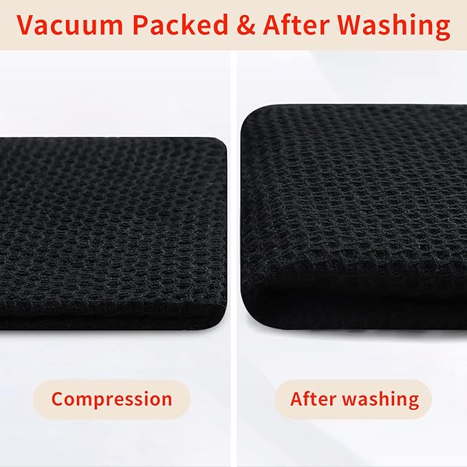 Homaxy 100% Cotton Waffle Weave Kitchen Dish Towels, Ultra Soft Absorbent Quick Drying Cleaning Towel, 13 x 28 Inches, 4-Pack, Black