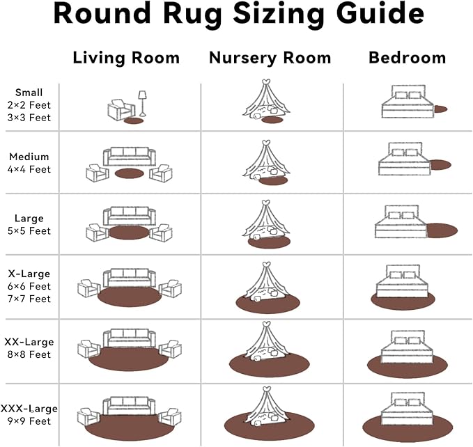 OLANLY Coffee Round Rugs for Bedroom - Machine Washable, 6 ft Circle Area Rugs for Living Room, Soft and Fluffy Shaggy Carpet for Teen Girls and Boys, Nursery Rooms, Dorms, Home Decor Aesthetic