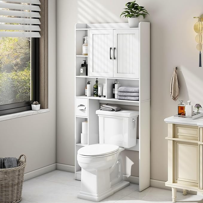 Over The Toilet Storage Cabinet, Farmhouse Storage Cabinet Over Toilet with Barn Door,Home Space-Saving Toilet Rack, for Bathroom, Restroom, Laundry