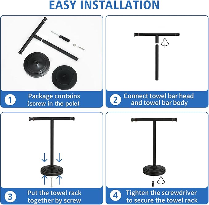 RUMOSE 13 Inch Oil Rubbed Bronze Towel Stand Hand Towel Holder Bathroom Kitchen Vanity Countertop T-Shape Towel Rack Free Standing Stainless Steel Towel Bar Towel Ring