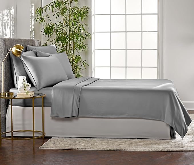 Pure Bamboo Twin Sheets, Genuine 100% Organic Viscose Derived from Bamboo Bed Sheet Set, Luxuriously Soft & Cooling, Double Stitching, 2 Year Quality Promise (Twin, Stone Grey)