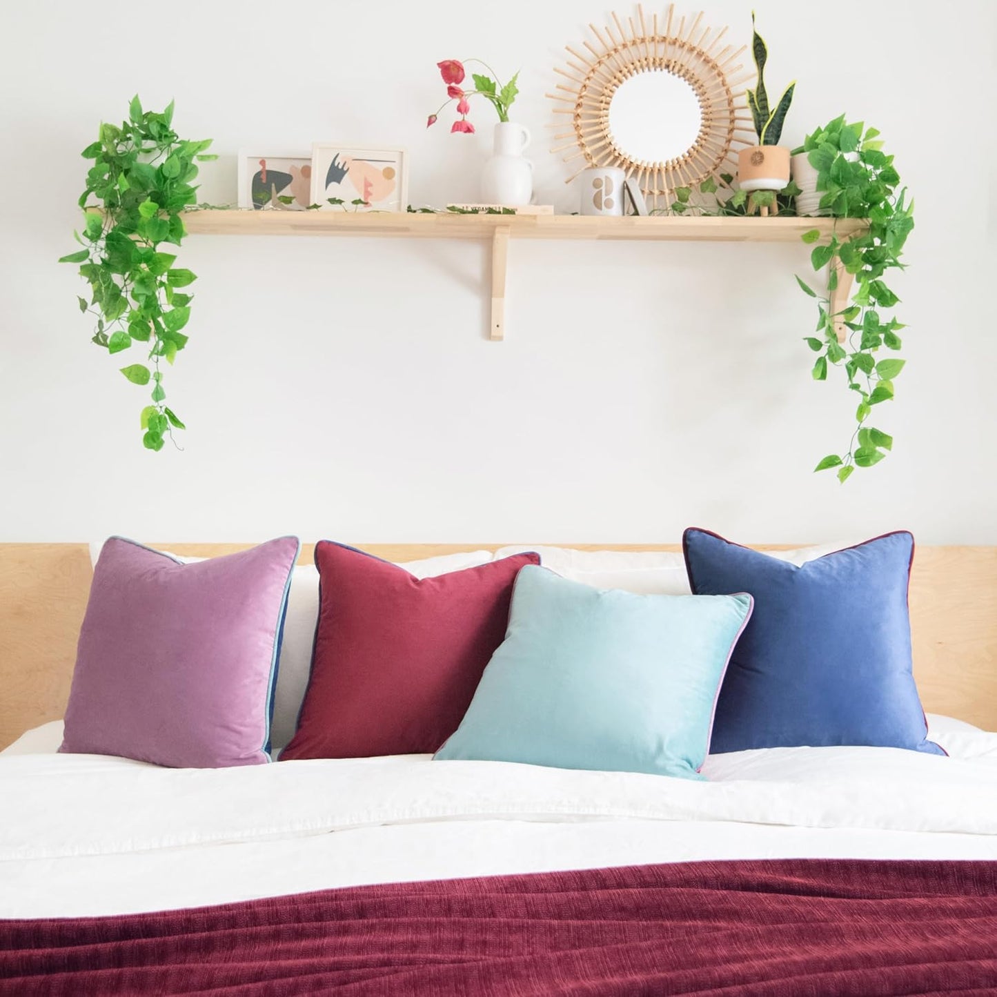 MONDAY MOOSE Decorative Throw Pillow Covers Cushion Cases, Set of 4 Soft Velvet Modern Double-Sided Designs, Mix and Match for Home Decor, Pillow Inserts Not Included (18x18 inch, Purple/Blue)