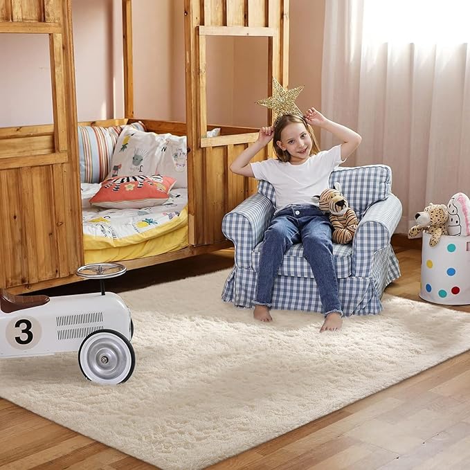 Ophanie Area Rugs for Living Room Bedroom, Upgrade Non-Slip Fluffy Soft Ivory Shag Carpet, Indoor Floor 4x6 Fuzzy Shaggy Living Room Plush Nursery Rug for Kids Home Dorm Decor Aesthetic