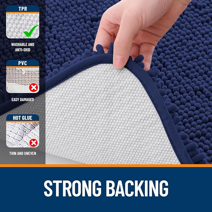 OLANLY Bathroom Rugs 44x24, Extra Soft Absorbent Chenille Bath Rugs, Rubber Backing Quick Dry, Machine Washable Bath Mats for Bathroom Floor, Tub and Shower, Home Decor Accessories, Twilight Sapphire