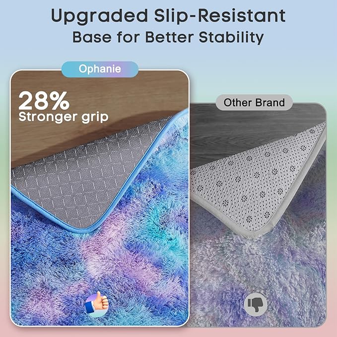 Ophanie Girls Room Rug Rainbow Purple Mermaid Rugs for Bedroom, Fluffy Soft Cute Fuzzy Area Rugs, Shag Plush Shaggy Bedside Floor 4x6 Furry Carpet for Kids Baby Teen Dorm Nursery Home Decor Aesthetic