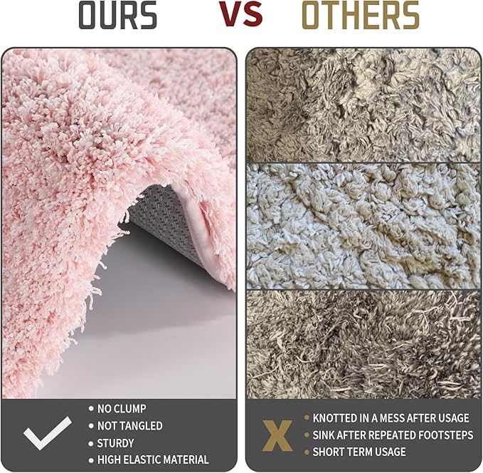 Yimobra Luxury Bathroom Rugs, Fluffy Bath Mats, Non Slip, Water Absorbent Microfiber, Machine Washable, Plush Soft Shower Rugs, Thick Matts for Bathroom Floor&Tub, 47"x 24", Light Pink and White