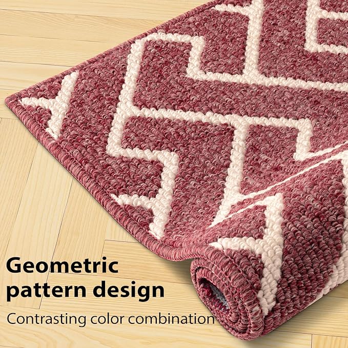 hicorfe Kitchen Rugs and Mats Sets,Non-Slip 2 Pieces Absorbent 100% Polypropylene Rug,Comfort Kitchen Runner Mat,Washable for Kitchen,Sink,Laundry(20" x 31.5" Plus 20" x 59",Red)