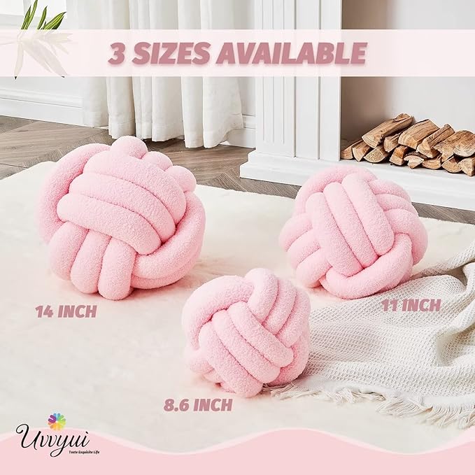 Uvvyui Knot Pillow Ball, Soft Home Decorative Pillows, Round Throw Pillow, Handmade Knotted Plush Pillow, Round Boucle Pillow Cushion (11 Inches Pink)