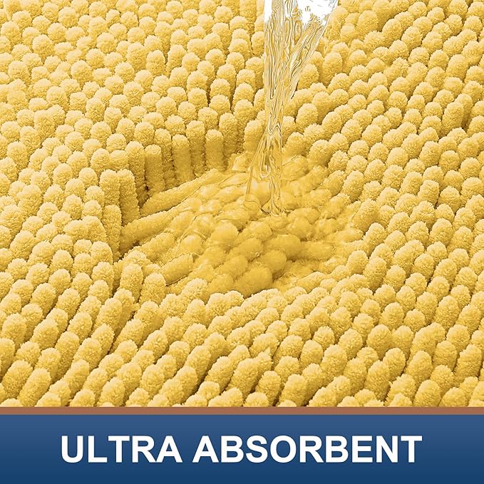 Smiry Luxury Chenille Bathroom Rugs 30x20, Extra Soft and Absorbent Shaggy Bath Mat, Machine Washable, Non-Slip Plush Carpet Runner for Tub, Shower, and Floor, Home Decor Accessories, Yellow