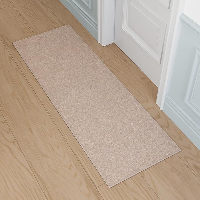 Ottomanson 20" x 59" Ultra-Thin Hallway Runner Rug - Durable Non-Slip Carpet for High-Traffic Areas - Fits Under Doors for Seamless Entry - Ideal for Kitchen, Entryway, Bedroom & Living Room, Beige