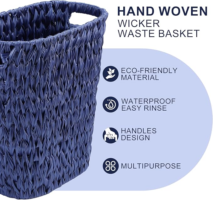 Navy Blue Bathroom Accessories Set with Wicker Trash Can, Navy Blue Bathroom Accessories Set Bathroom Sets Small Waste Basket Bathroom Trash Can for Bedroom Bathroom
