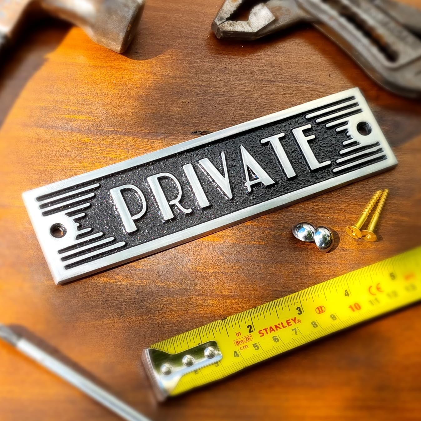 The Metal Foundry Private Metal Door Sign. Art Deco Style Home Décor Accessories Door Or Wall Aluminium Plaque. Handmade in England.