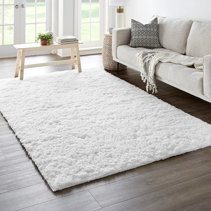 Ophanie 6x9 White Rugs for Living Room, Large Fluffy Shag Fuzzy Plush Soft Living Room Area Rugs, Floor Shaggy Carpets for Bedroom, Carpet for Kids Boys Girls Dorm Nursery Home Decor Aesthetic