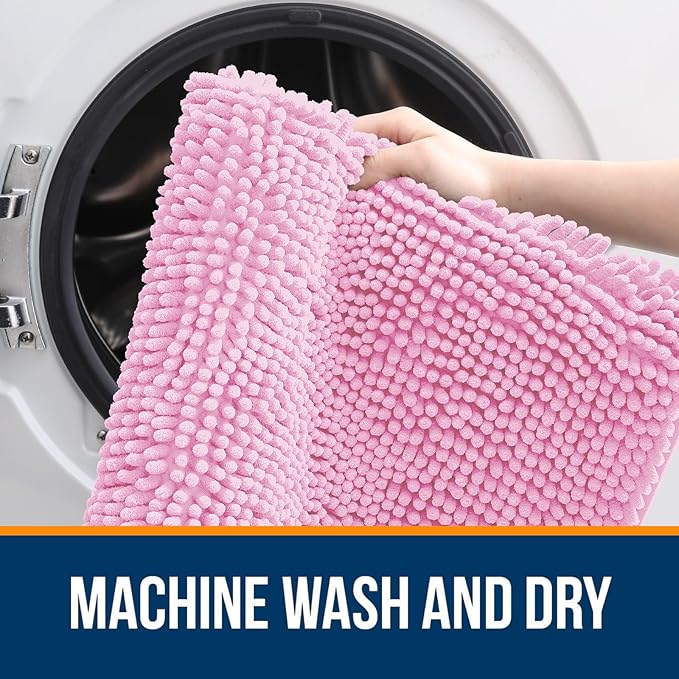 OLANLY Bathroom Rugs 44x24, Extra Soft Absorbent Chenille Bath Rugs, Rubber Backing Quick Dry, Machine Washable Bath Mats for Bathroom Floor, Tub and Shower, Home Decor Accessories, Pink
