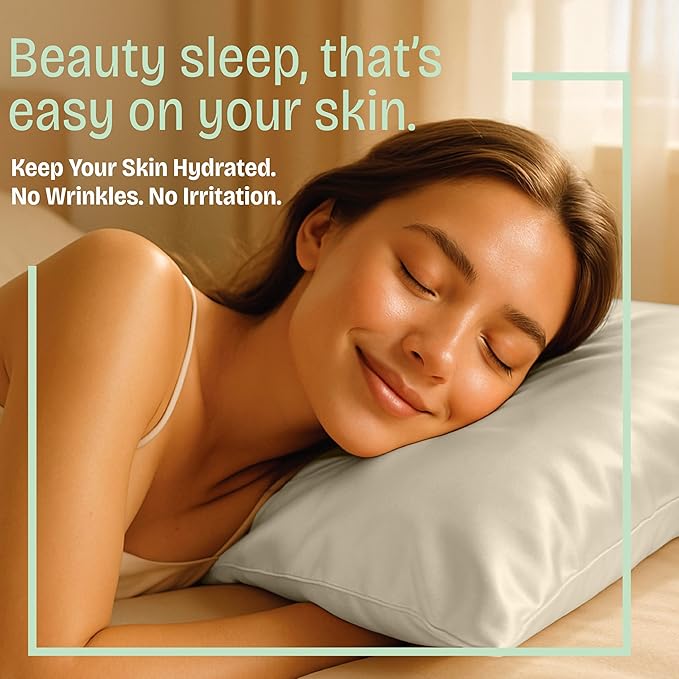Satin Pillowcase with Zipper, for Hair and Skin Care, Feels Soft and Cool Like a Silk Pillowcase, Satin Pillow Cases 2 Pack, Slik Pillow Cover, Champagne, Queen, Set of 2