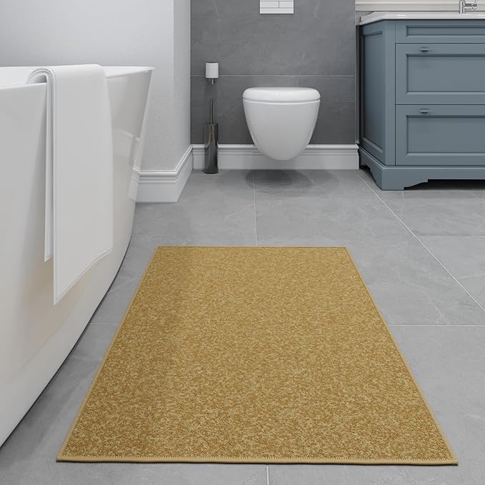 Ottomanson Rugs for Entryway 2'3" x 3' Non Slip Solid Small Area Rugs Durable Front Door Mat Rug Stain Resistant Entrance Rugs for Bathroom Kitchen Bedroom & Living Room, Beige