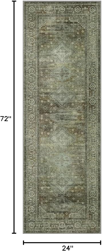Runner Rug for Hallway Kitchen, 2x6 Machine Washable Runners Rug for Entryway, Soft Modern Boho Throw Rugs, Low Pile Floor Cover with Non Slip Backing, Distressed Light Greyish Sage Green