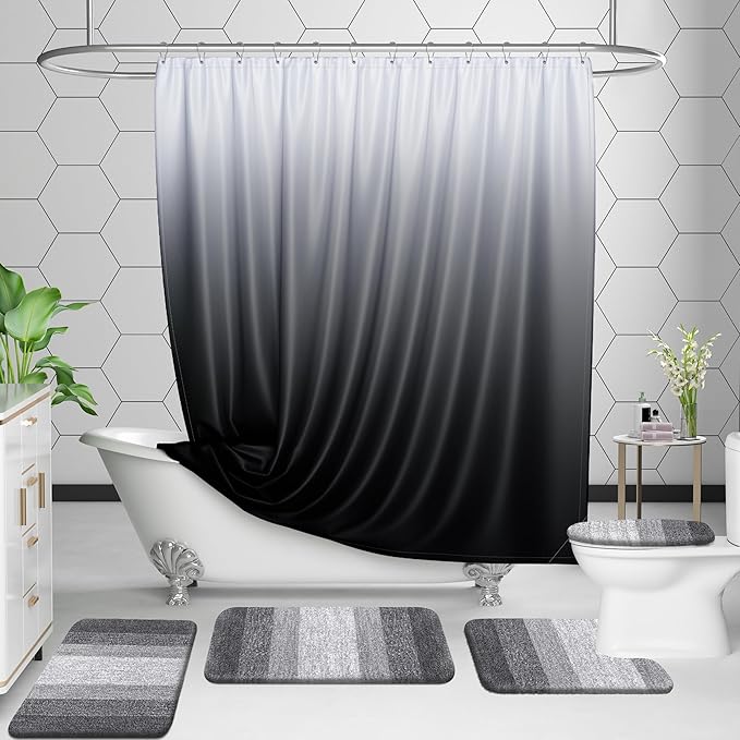 OLANLY Bathroom Rug Set 2 Piece, Soft Absorbent Microfiber Bath Mats and U-Shaped Contour Toilet Rug, Non-Slip, Machine Wash Dry, Plush Shaggy Bath Mats for Bathroom (24"x16"+24"x20", Grey)