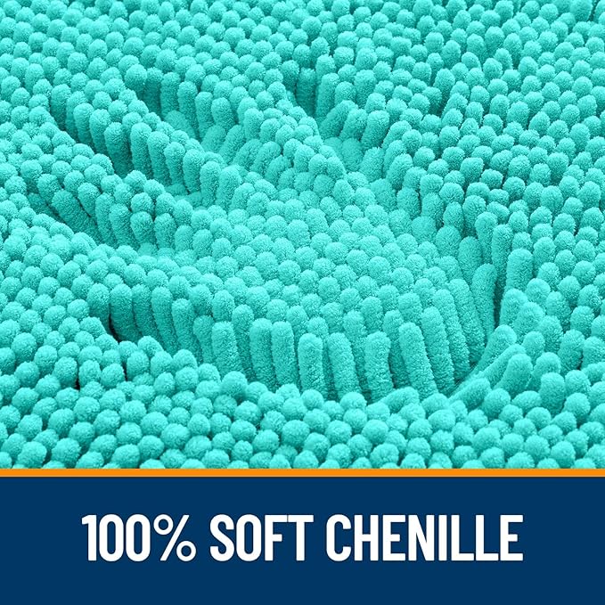 OLANLY Bathroom Rugs Sets 3 Piece, Soft Absorbent Chenille Bath Mats and U-Shaped Contour Toilet Rug, Quick Dry, Home Decor Accessories, Bath Mat Set for Bathroom (47"x20"+24"x16"+24"x20", Teal)