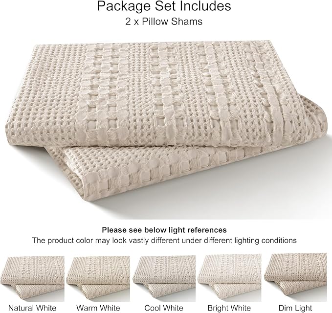 PHF 100% Cotton Ruffle Waffle Pillow Shams King Size, 2 Pack 20" x 36" Soft Skin-Friendly Pillowcases, No Filling, Aesthetic Home Decor, Breathable Waffle Weave Bed Pillow Covers, Oatmeal