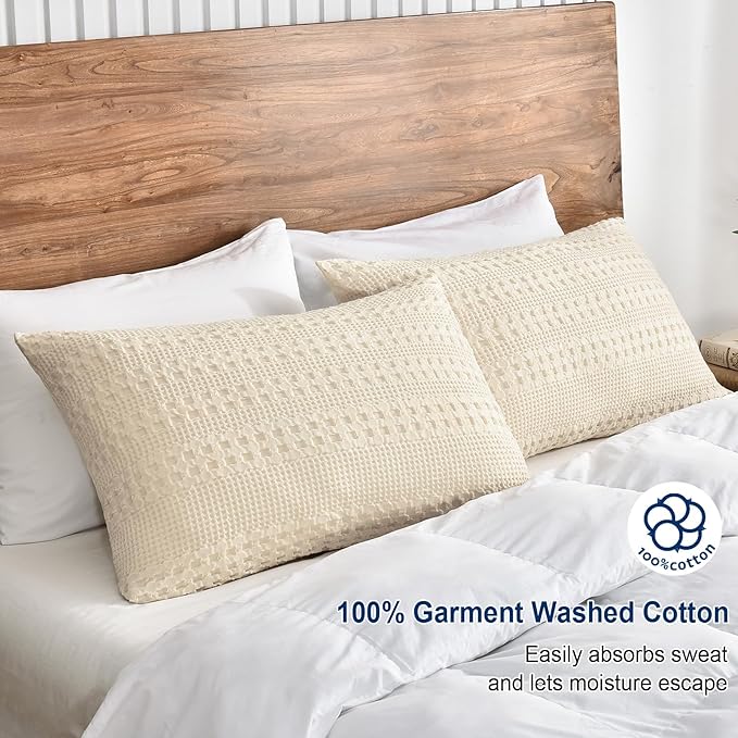 PHF Waffle Weave Pillow Shams Standard Size, 2 Pack 100% Cotton Pillowcases 20" x 26", No Insert, Soft & Breathable Aesthetic Woven Pillow Case Covers for Bedroom Decor, Undyed