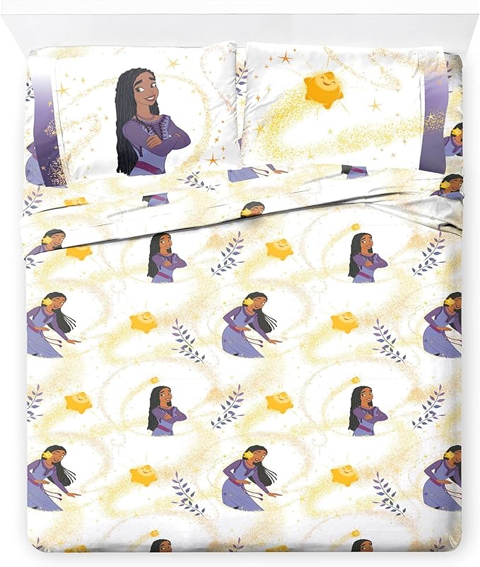 Jay Franco Kids Sheet Set with Fitted, Flat Sheets & Pillow Cover - Ultra-Soft Bedding with Pillowcase for Room Decor, White - Wish, 4 Piece Full