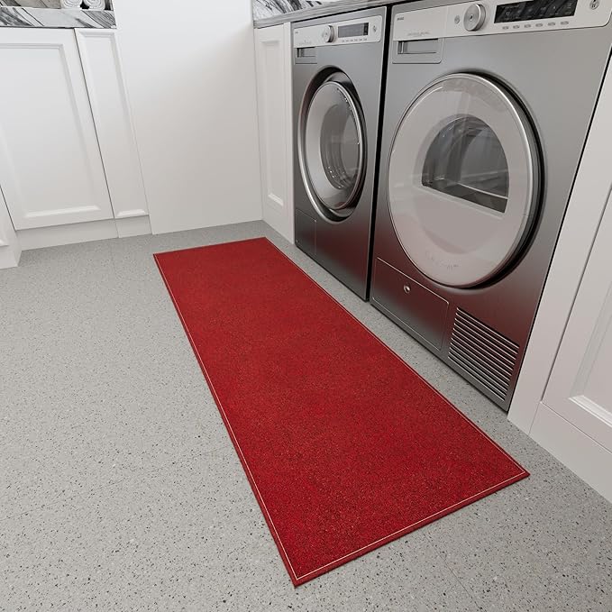 Ottomanson 20" x 59" Ultra-Thin Hallway Runner Rug - Durable Non-Slip Carpet for High-Traffic Areas - Fits Under Doors for Seamless Entry - Ideal for Kitchen, Entryway, Bedroom & Living Room, Red