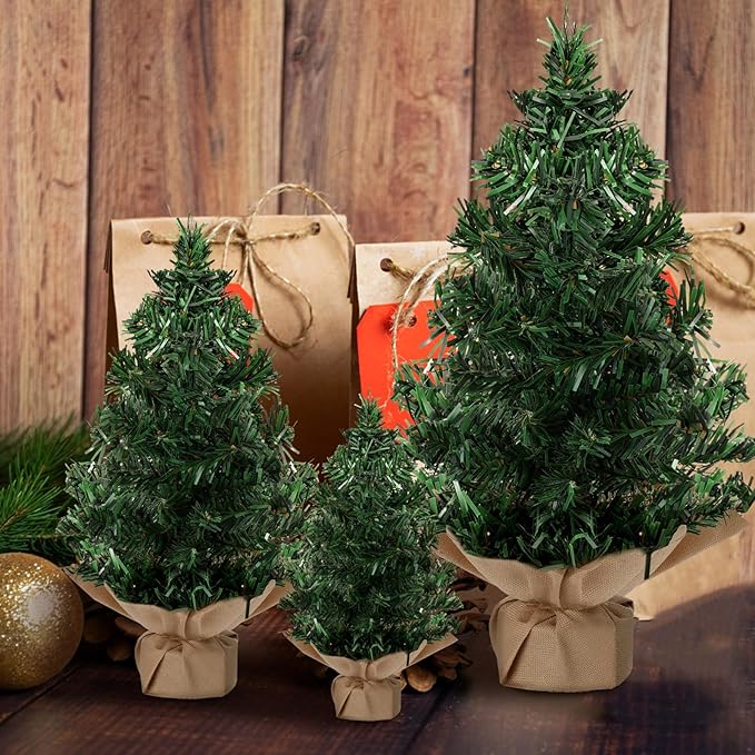 Yinder Tabletop 6 Pcs Mini Christmas Tree 23.62 Inch Artificial Mini Xmas Miniature Pine Christmas Tree with Linen Base for Xmas Holiday Decorations Indoor Home Kitchen Dining Table