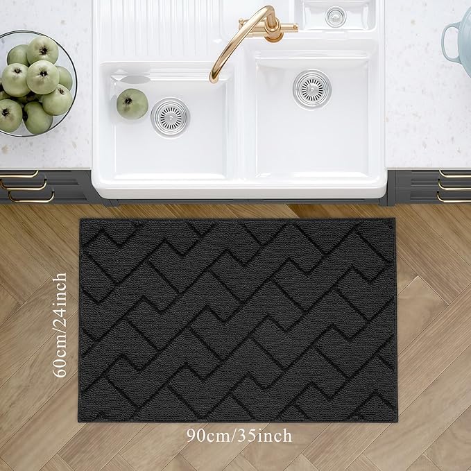 hicorfe Kitchen Rugs and Mats Sets,Super Absorbent Polypropylene Non-Slip Rug,Soft Comfort Floor Mat,Machine Wash for Kitchen,Hallway,Office,Sink,Laundry(24" x 35",Charcoal)